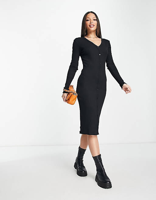 

Черное платье миди в рубчик на пуговицах Vero Moda Tall
