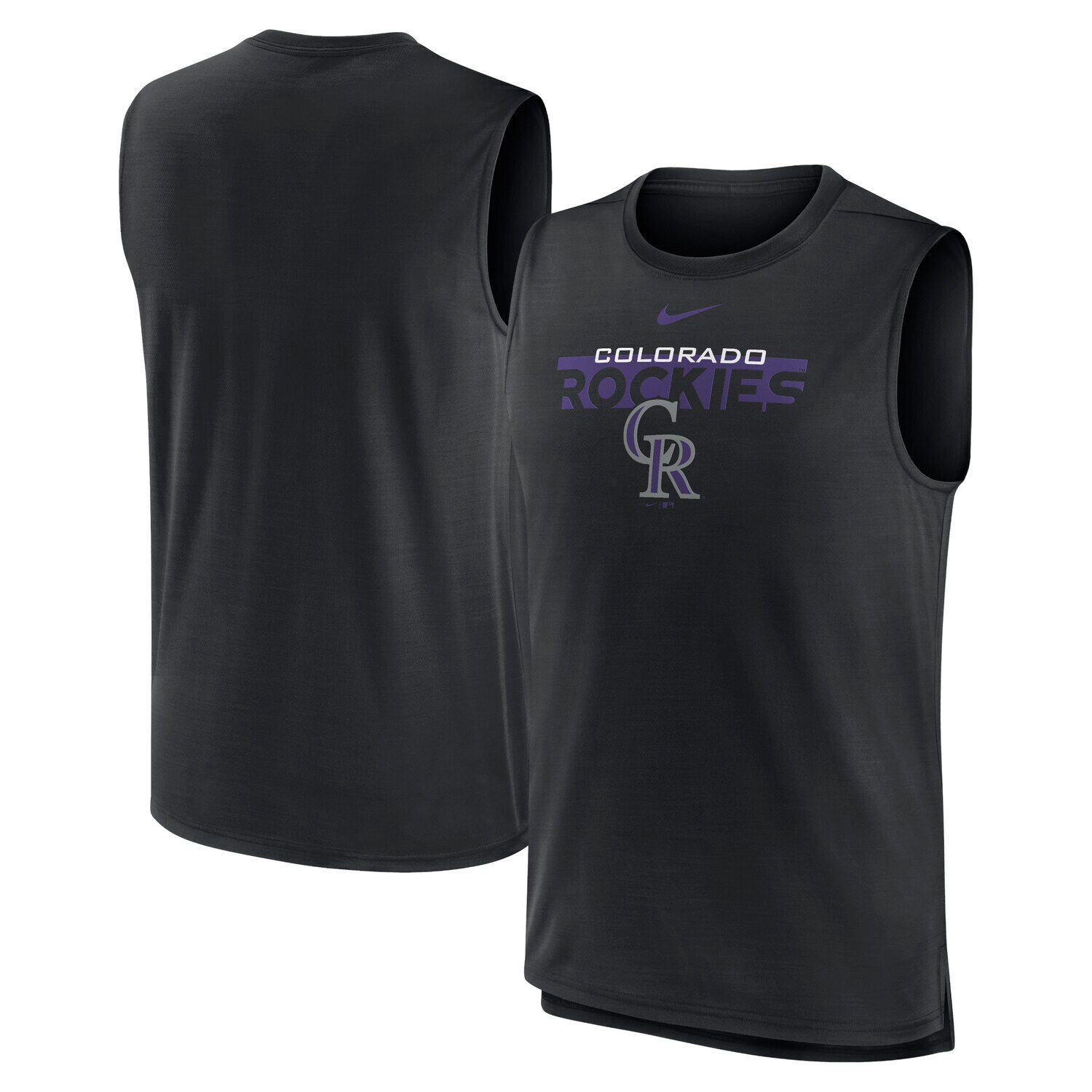 

Мужская черная майка Nike Colorado Rockies Knockout Stack Exceed Muscle Tank