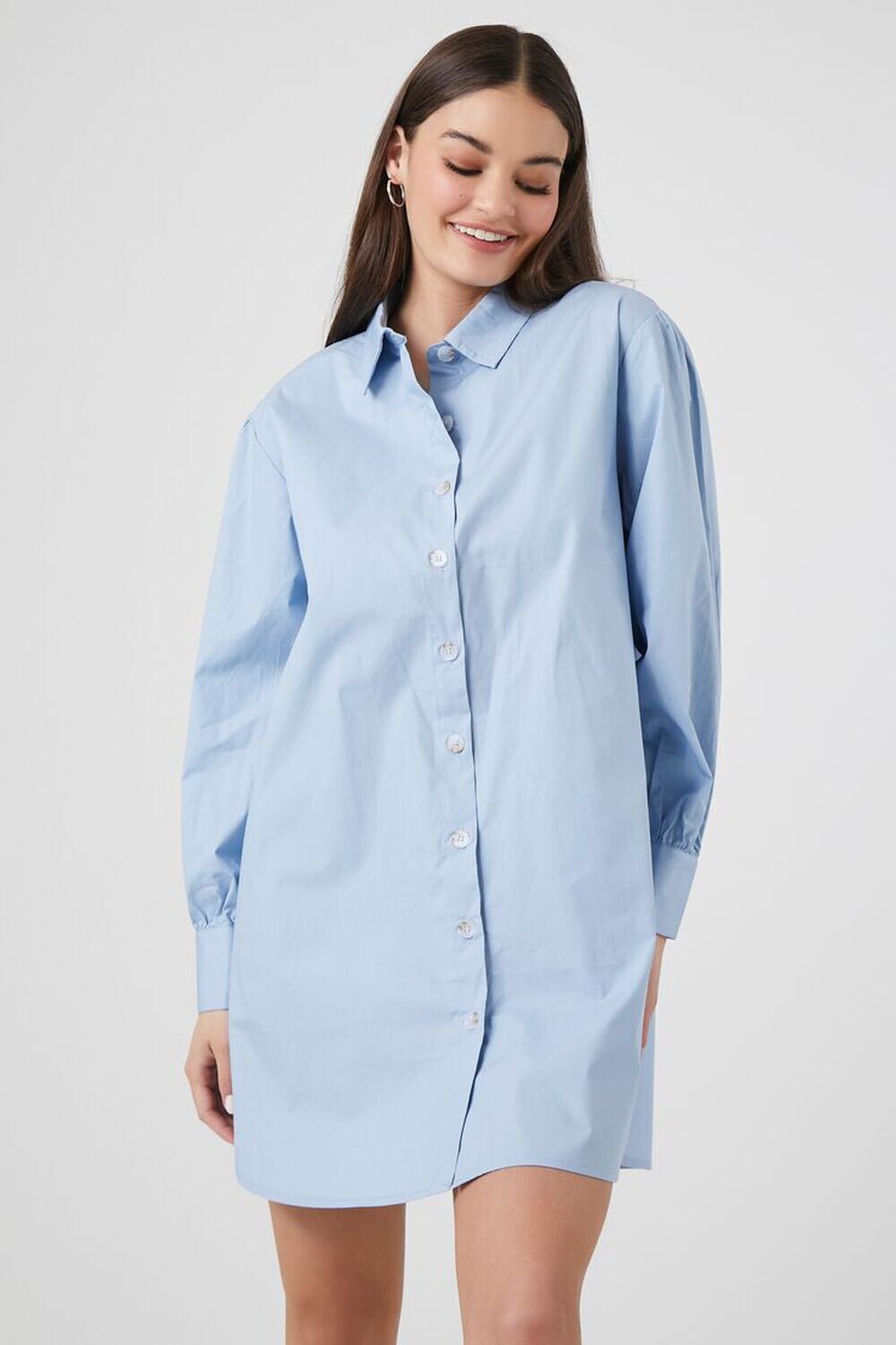 

Платье-рубашка мини из поплина Forever 21, синий