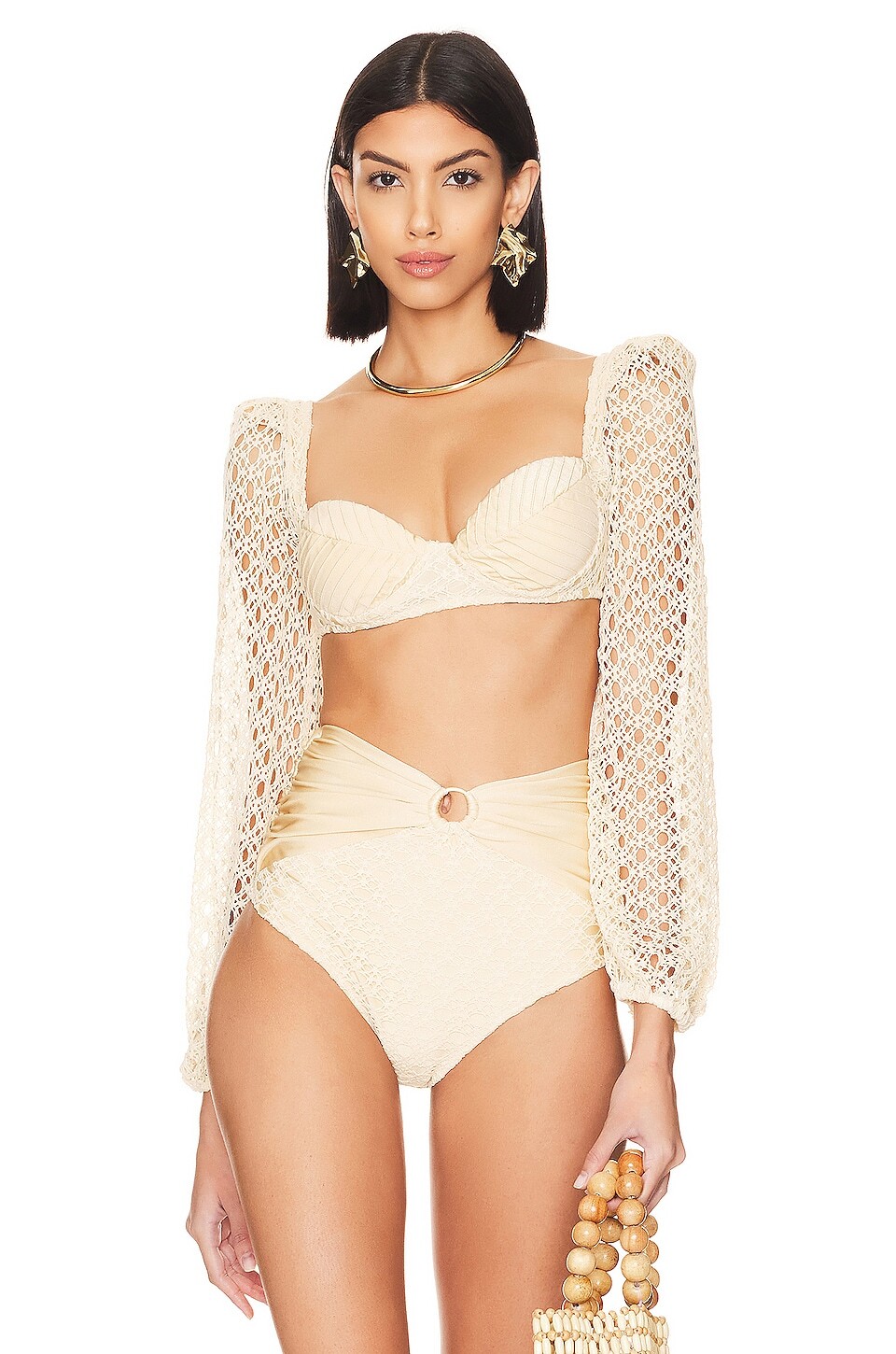

Топ бикини PatBO Monstera Crochet, песочный