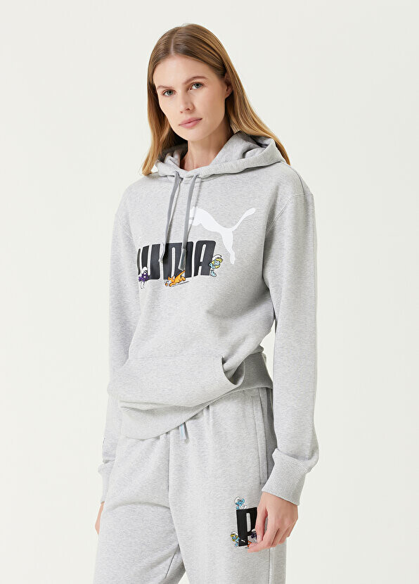 

Серая толстовка с капюшоном из коллаборации с smurfs Puma, Серый
