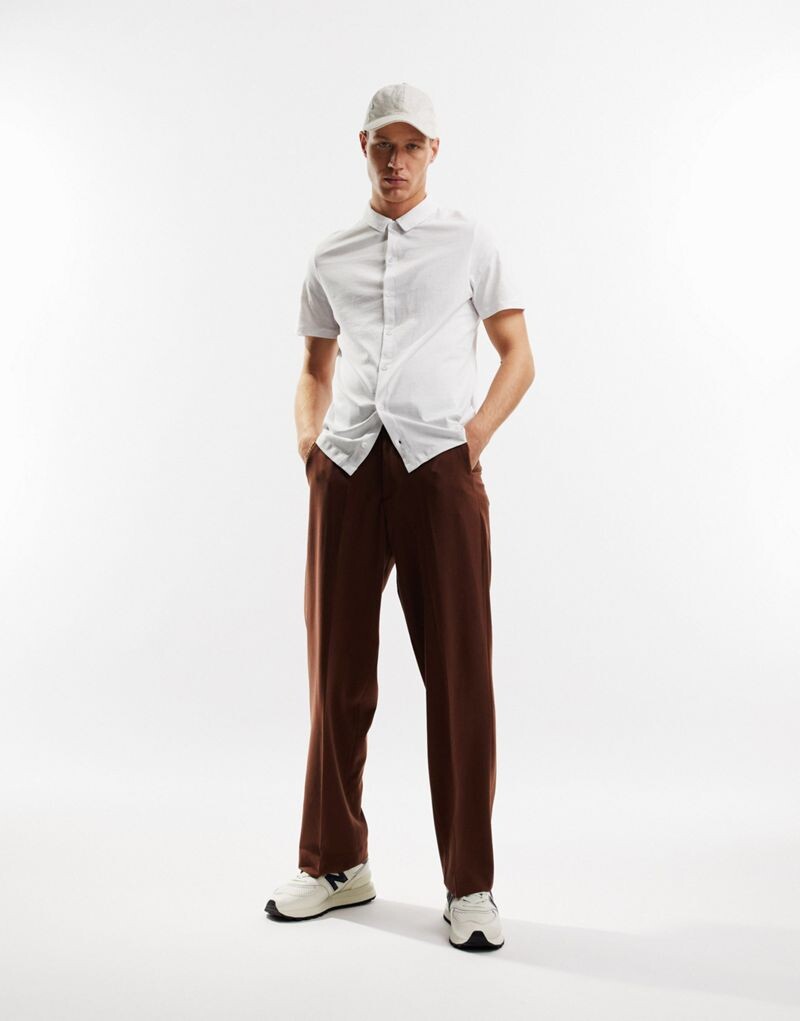 

Белая трикотажная рубашка с короткими рукавами ASOS DESIGN