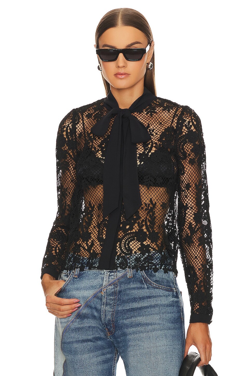 

Рубашка self-portrait Lace Bow, черный