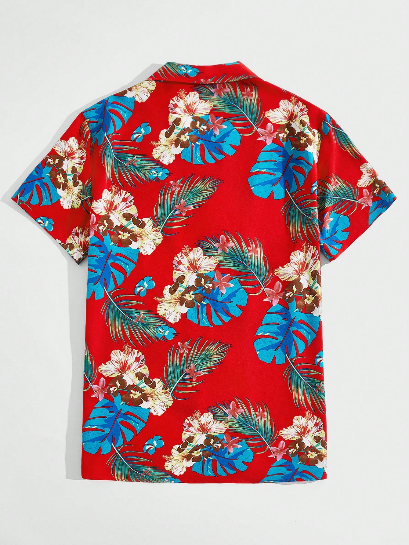 Мужская тканая рубашка с короткими рукавами и принтом тропических растений Manfinity RSRT, красный уличная трендовая мужская рубашка летняя новая повседневная уличная рубашка большого размера с короткими рукавами 3d пальмами и цветочным