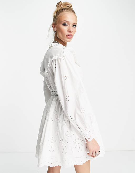 Белое платье мини с оборками Topshop