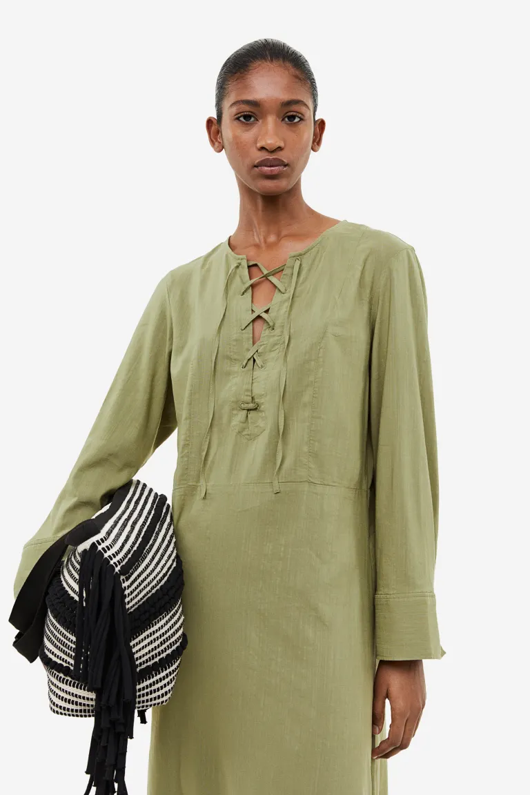 Платье со шнурками H&M, зеленый