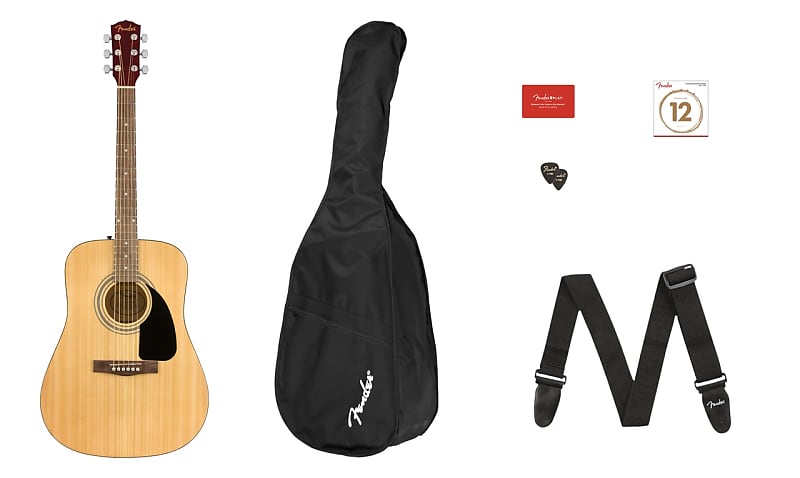 Акустическая гитара Fender FA-115 Dreadnought Pack, Natural, Walnut Fingerboard w/ Gig Bag, Picks, Strap, and Strings защитная накладка для акустической гитары мозеръ pcg 5