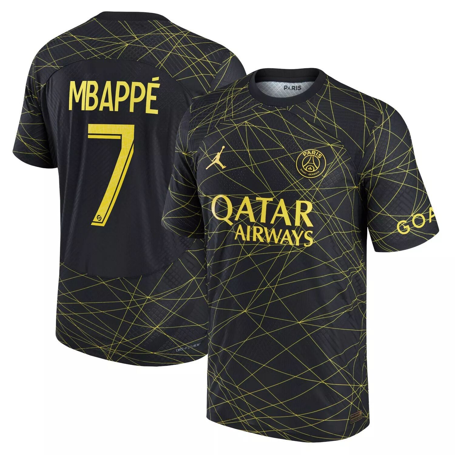

Мужская черная футболка Jordan Brand Kylian MbappÃ Paris Saint-Germain 2022/23 Fourth Vapor Match Authentic Player Nike, Черный