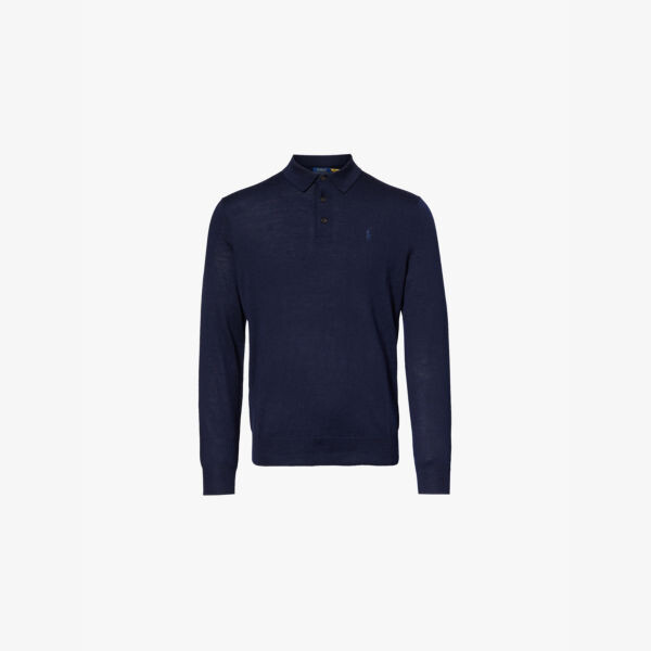 

Футболка-Поло из трикотажной шерсти с вышитым логотипом Polo Ralph Lauren, синий