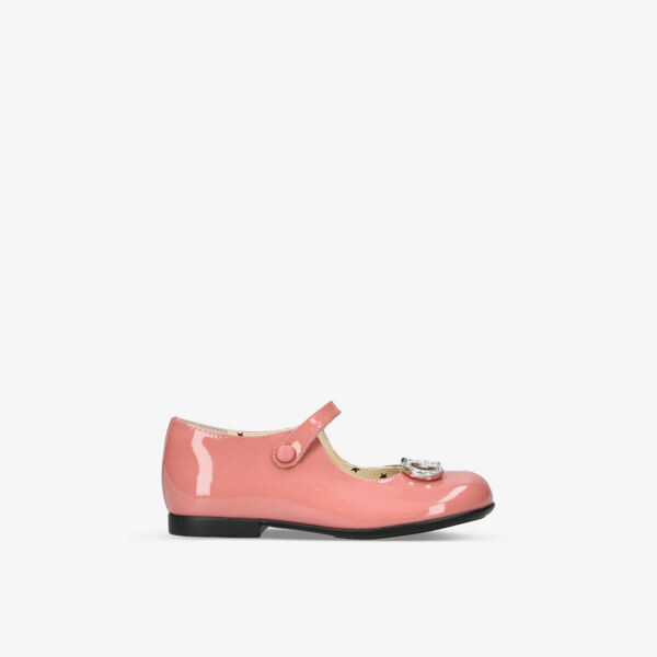 

Туфли из лакированной кожи с рубиновыми кристаллами и логотипом, 3–5 лет Gucci, розовый