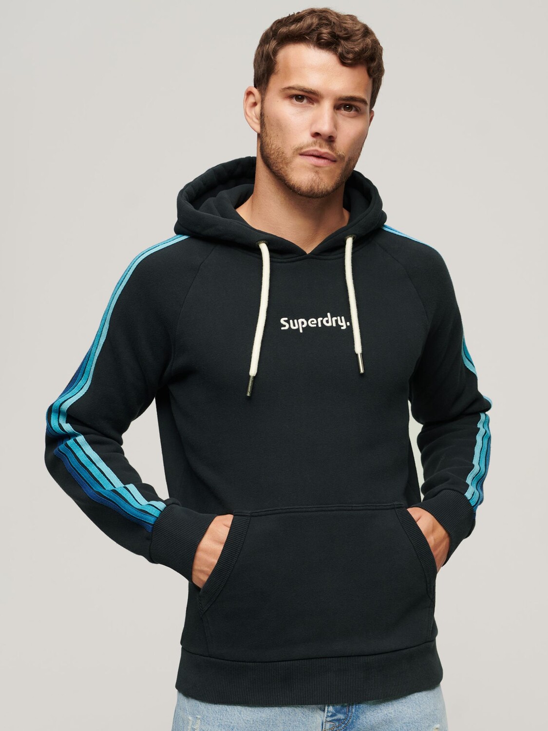

Толстовка с логотипом и полосками на рукавах Terrain Superdry, затмение темно-синий