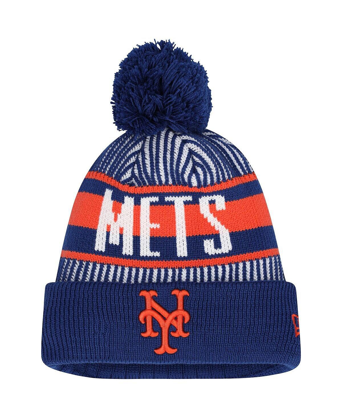 

Вязаная шапка в полоску с манжетами и помпоном для мальчиков Royal New York Mets New Era