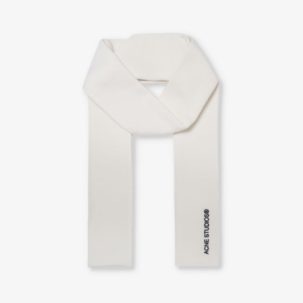 Трикотажный шарф из смесовой шерсти с вышитым логотипом Acne Studios, белый