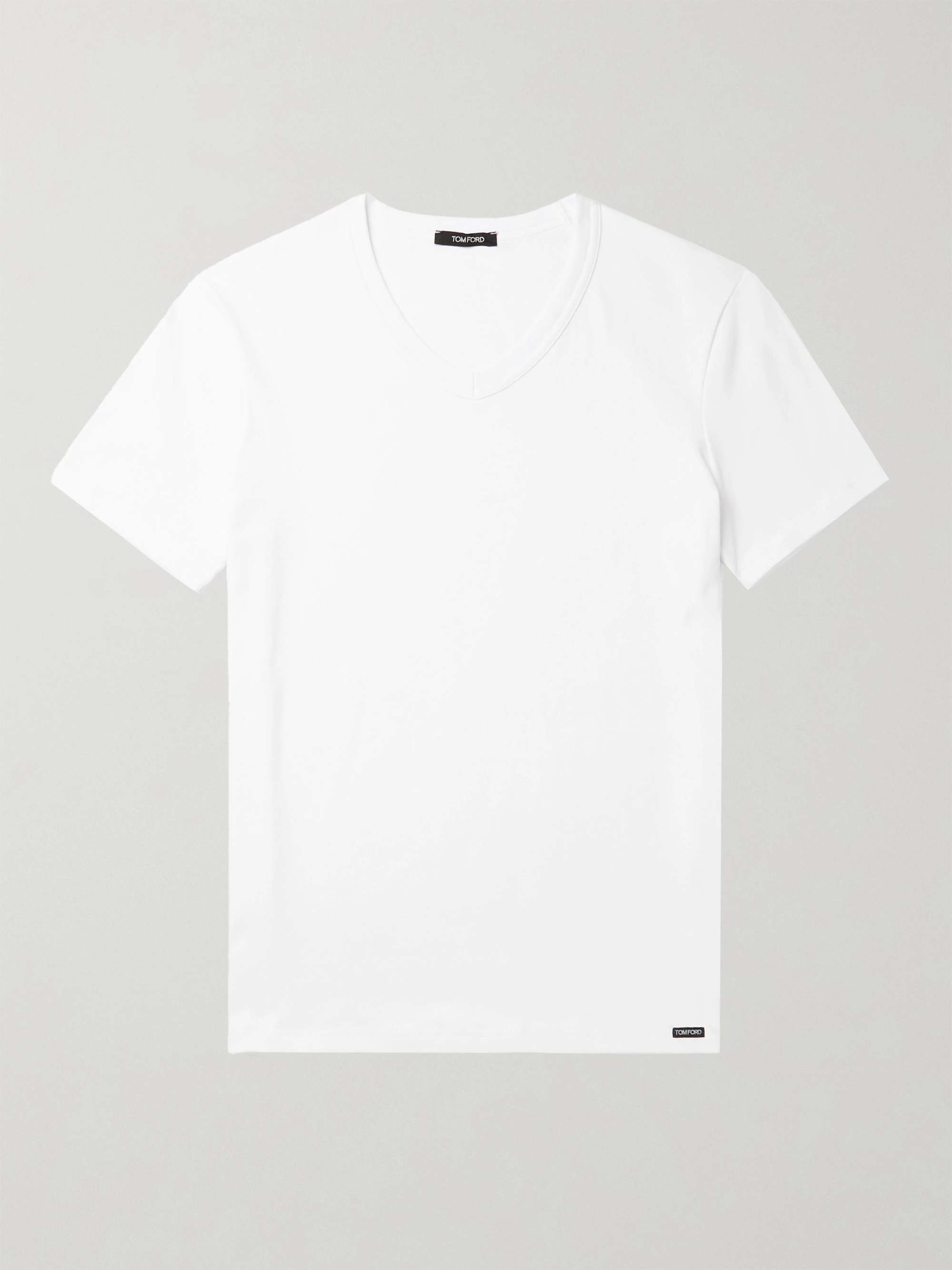 Приталенная футболка из эластичного хлопкового джерси TOM FORD, белый