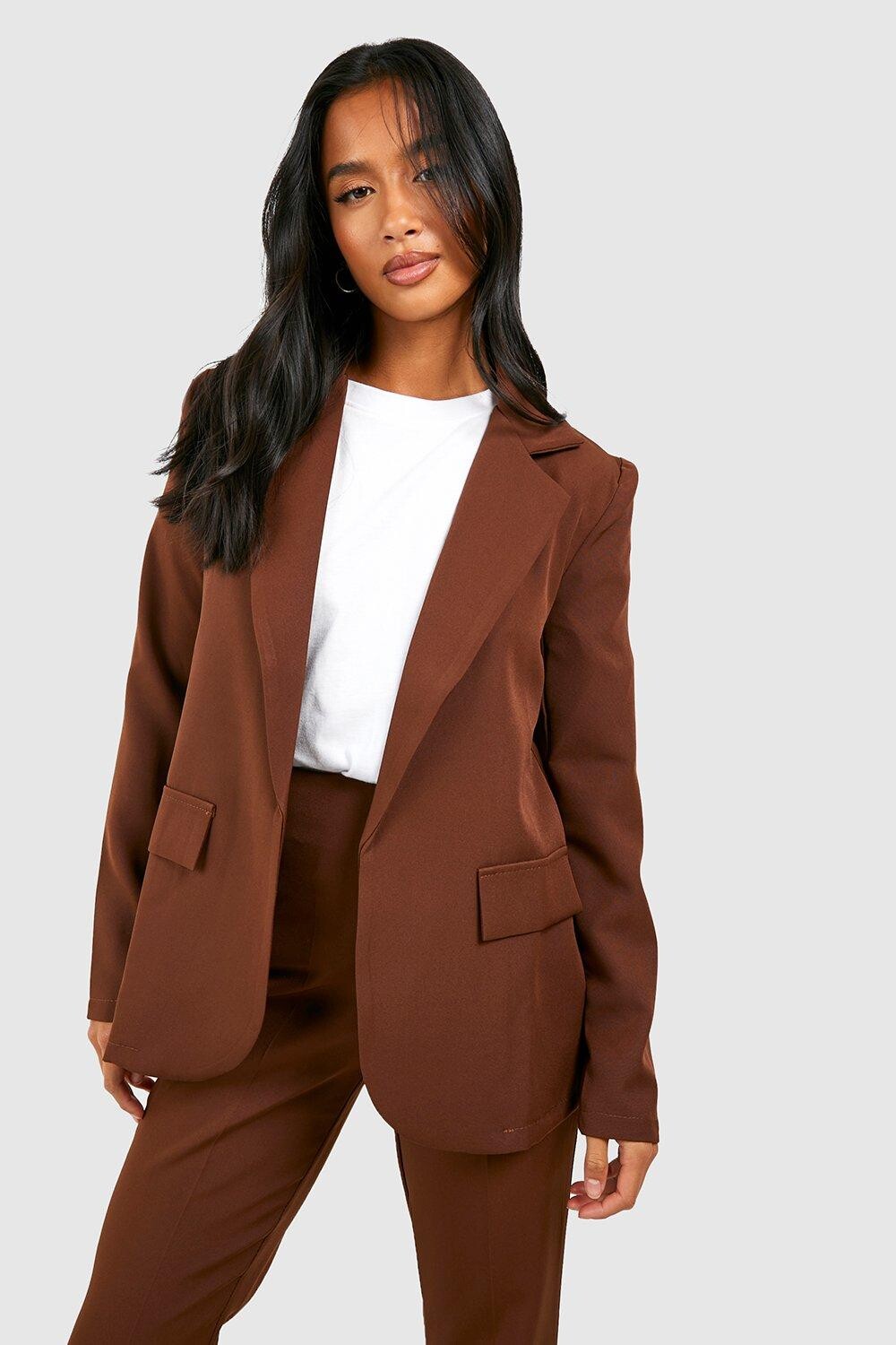 

Однобортный свободный пиджак Petite boohoo, коричневый