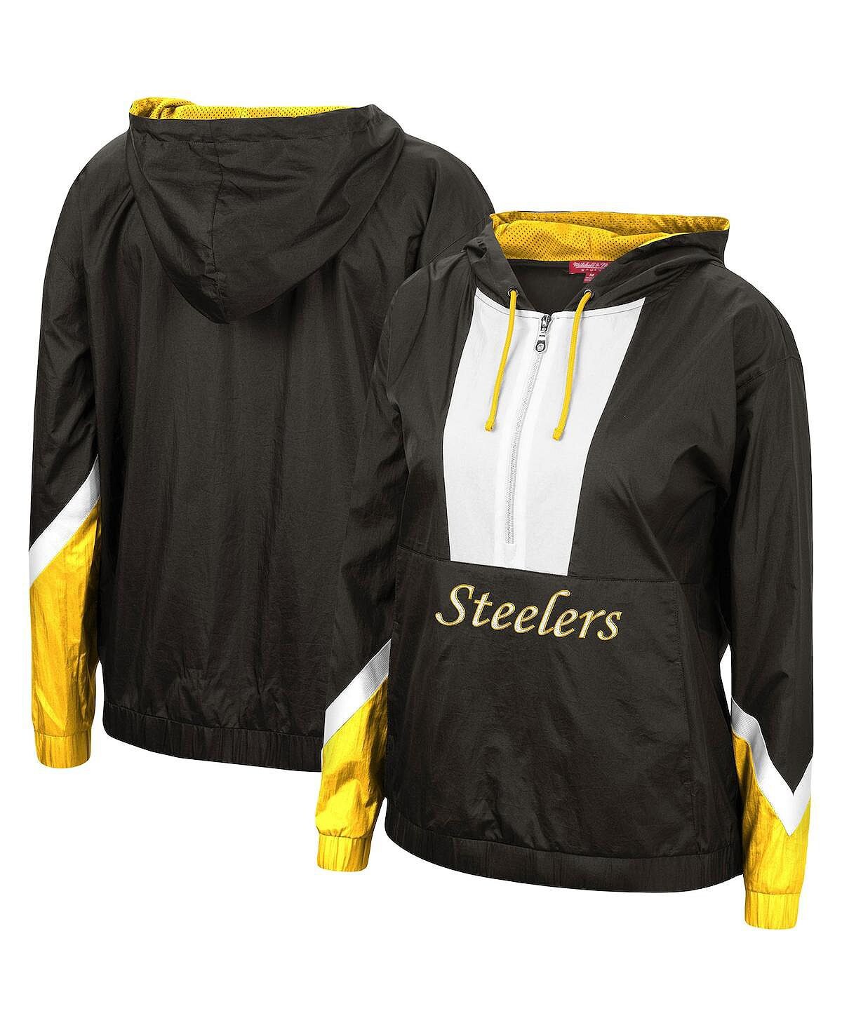 

Женская черная ветровка с капюшоном Pittsburgh Steelers с молнией до половины Mitchell & Ness, черный
