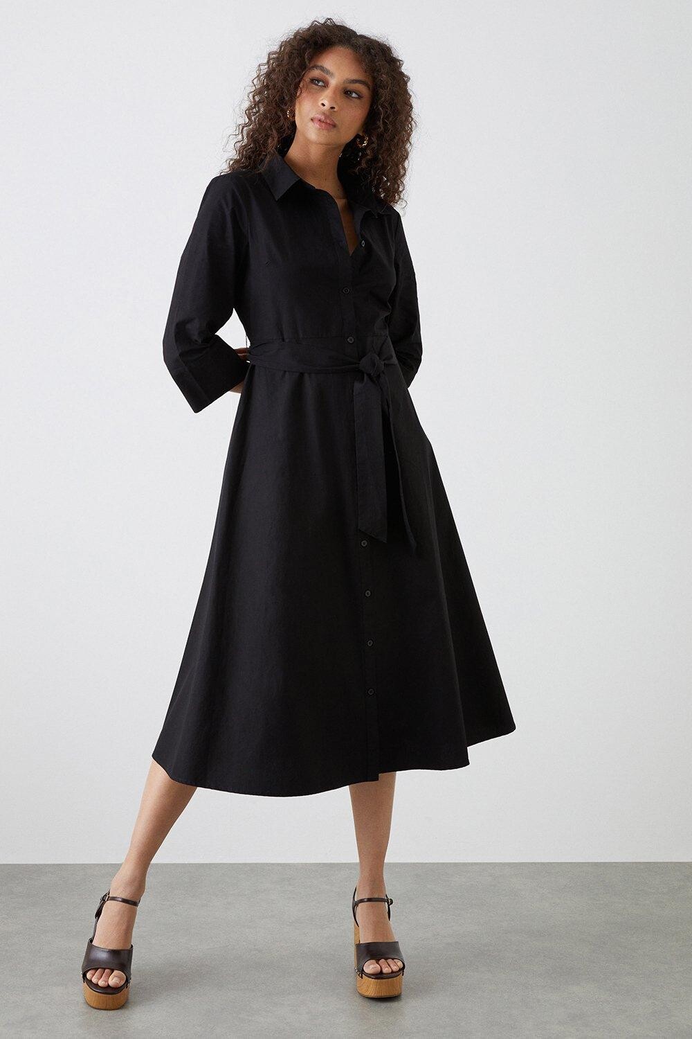 

Черное платье-рубашка-миди Dorothy Perkins, черный