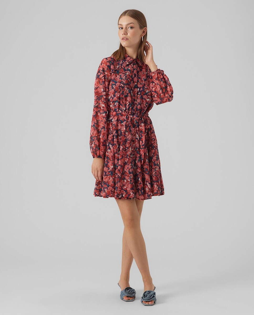 

Платье-рубашка миди с длинными рукавами Vero Moda, коралл