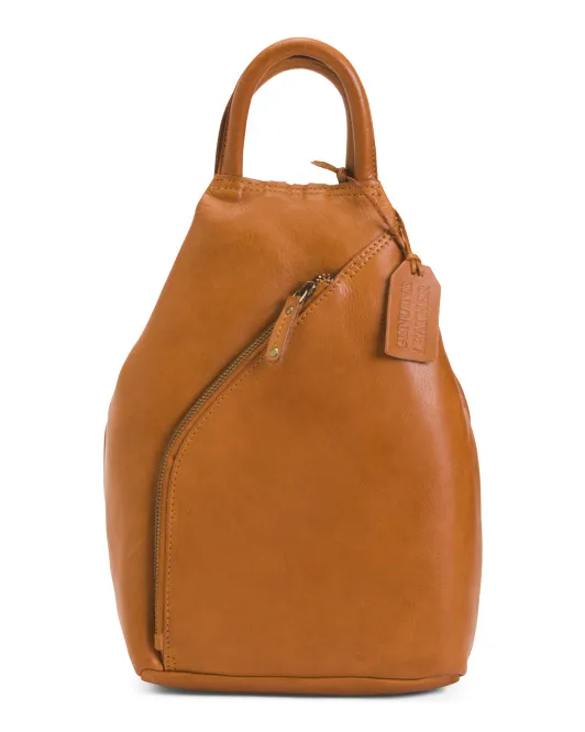 

Кожаный рюкзак на молнии спереди Made In India, цвет Dark Tan
