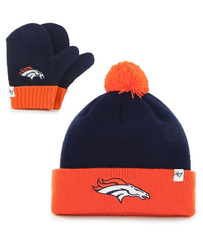 

Комплект унисекс темно-синего и оранжевого цвета Denver Broncos Bam Bam с манжетами, помпоном и варежками '47 Brand, синий