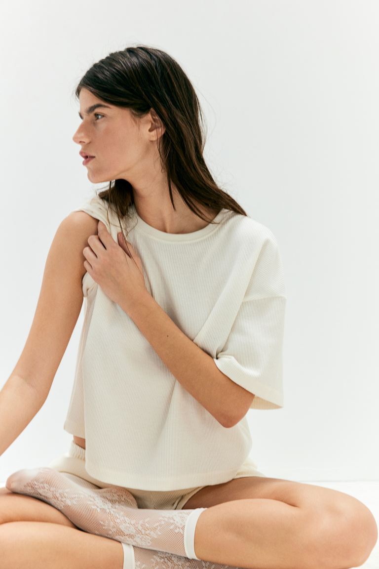 Рубашка для сна и шорты с вафельной структурой H&M, белый