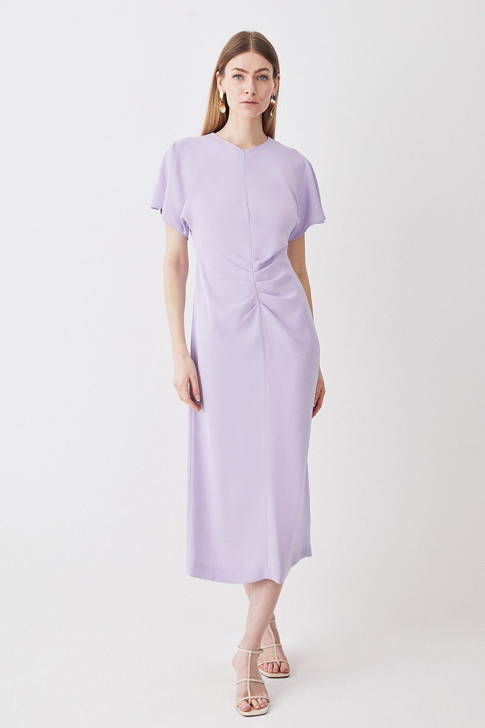 

Платье миди из крепа Petite со сборками спереди Karen Millen, фиолетовый