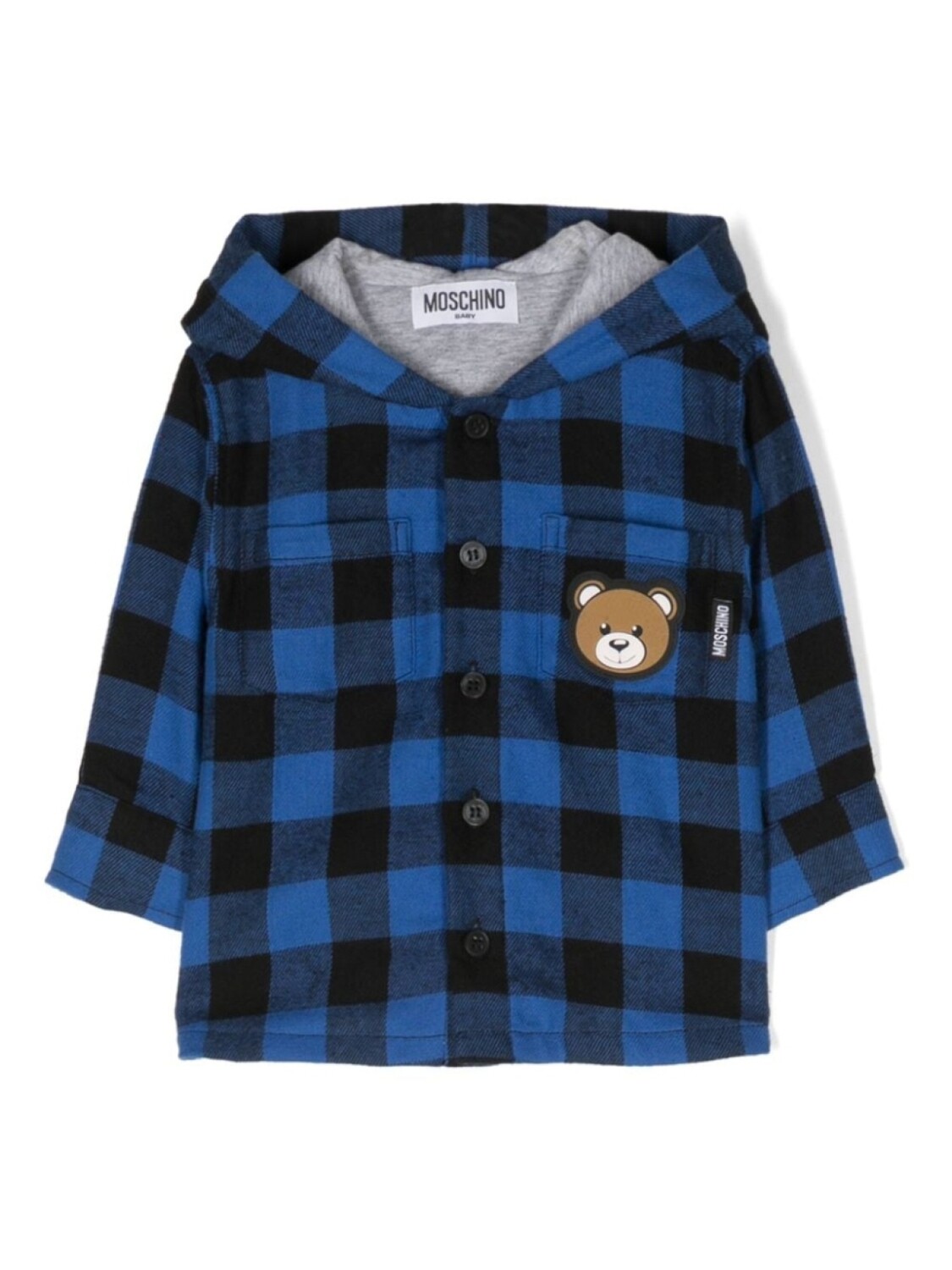 

Moschino Kids рубашка в клетку гингем с капюшоном, черный