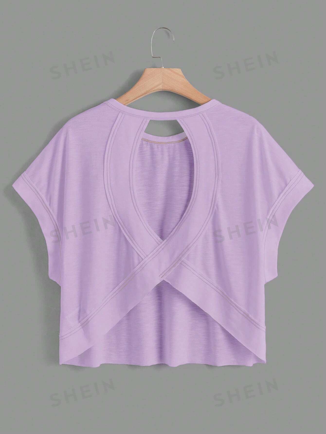 SHEIN Essnce Женская однотонная футболка с рукавами «летучая мышь» и открытой спиной, сиреневый фиолетовый