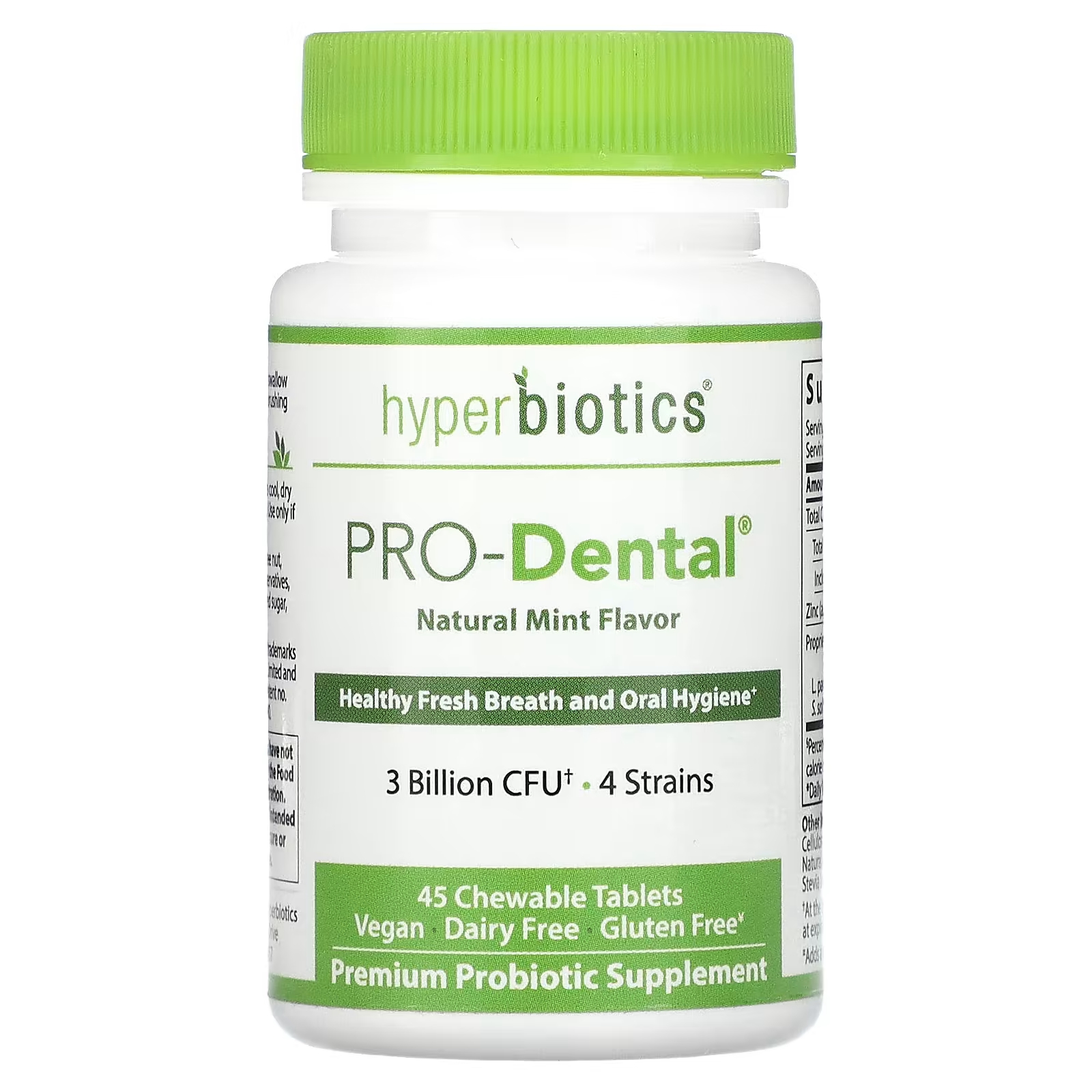 Hyperbiotics PRO-Dental Natural Mint 3 миллиарда КОЕ, 45 жевательных таблеток hyperbiotics pro dental натуральный мятный вкус 45 запатентованных жевательных таблеток livebac