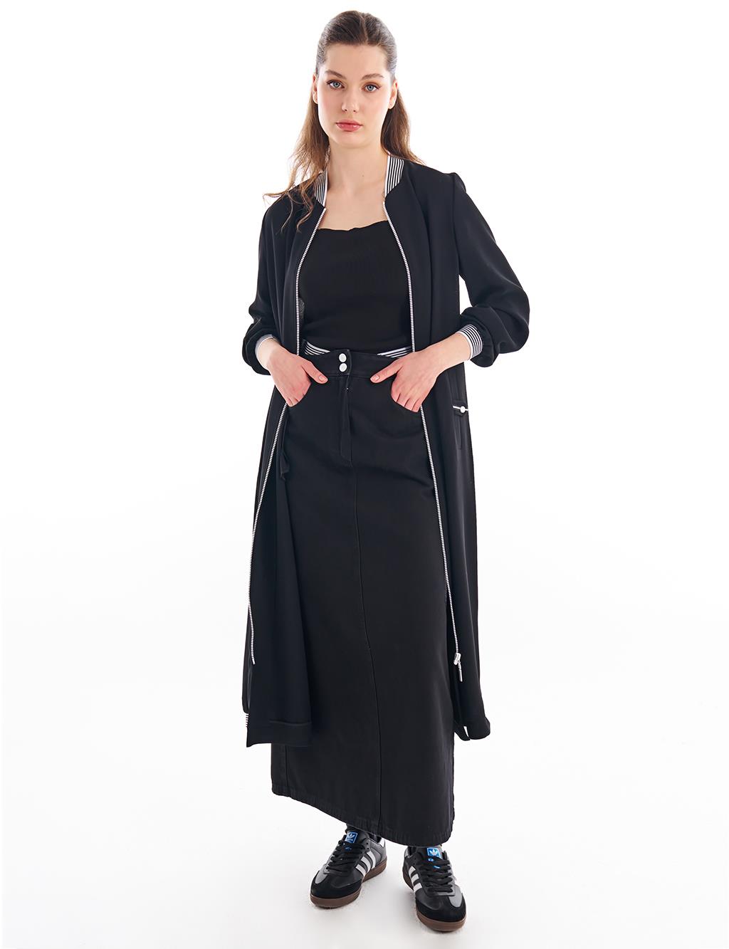 Абая Ribbed Detailed Zippered Wear and Go Black Kayra