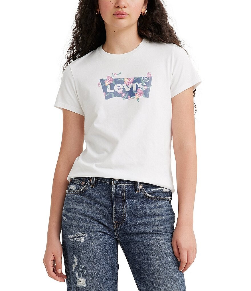 

Футболка Levi's Perfect с тропическим логотипом и графическим рисунком «крылья летучей мыши», белый