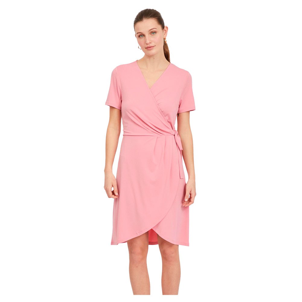 Платье Vila Nayeli Short Sleeve Knee Wrap, розовый