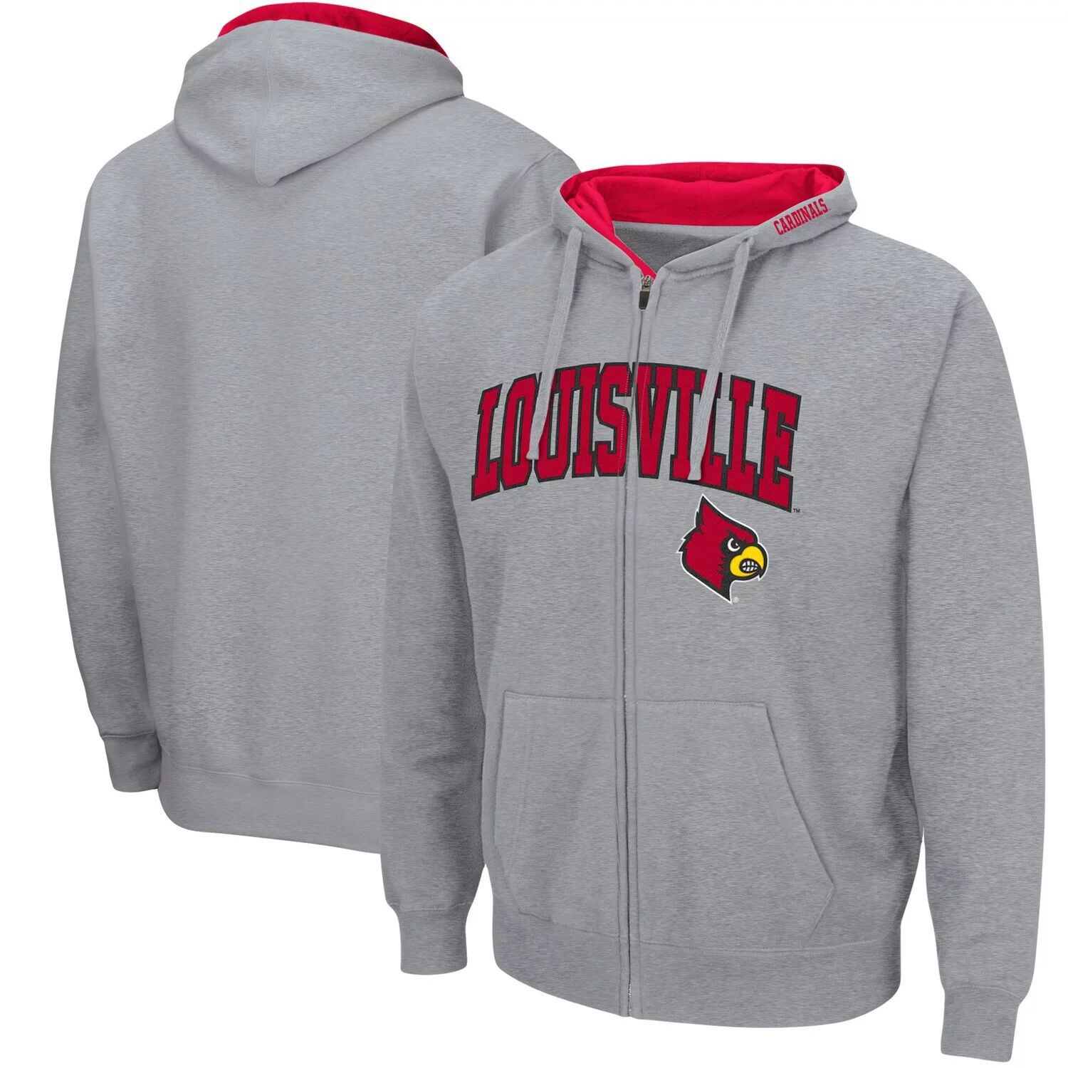 

Мужская толстовка с молнией во всю длину Colosseum Heathered Grey Louisville Cardinals Arch & Logo 3.0