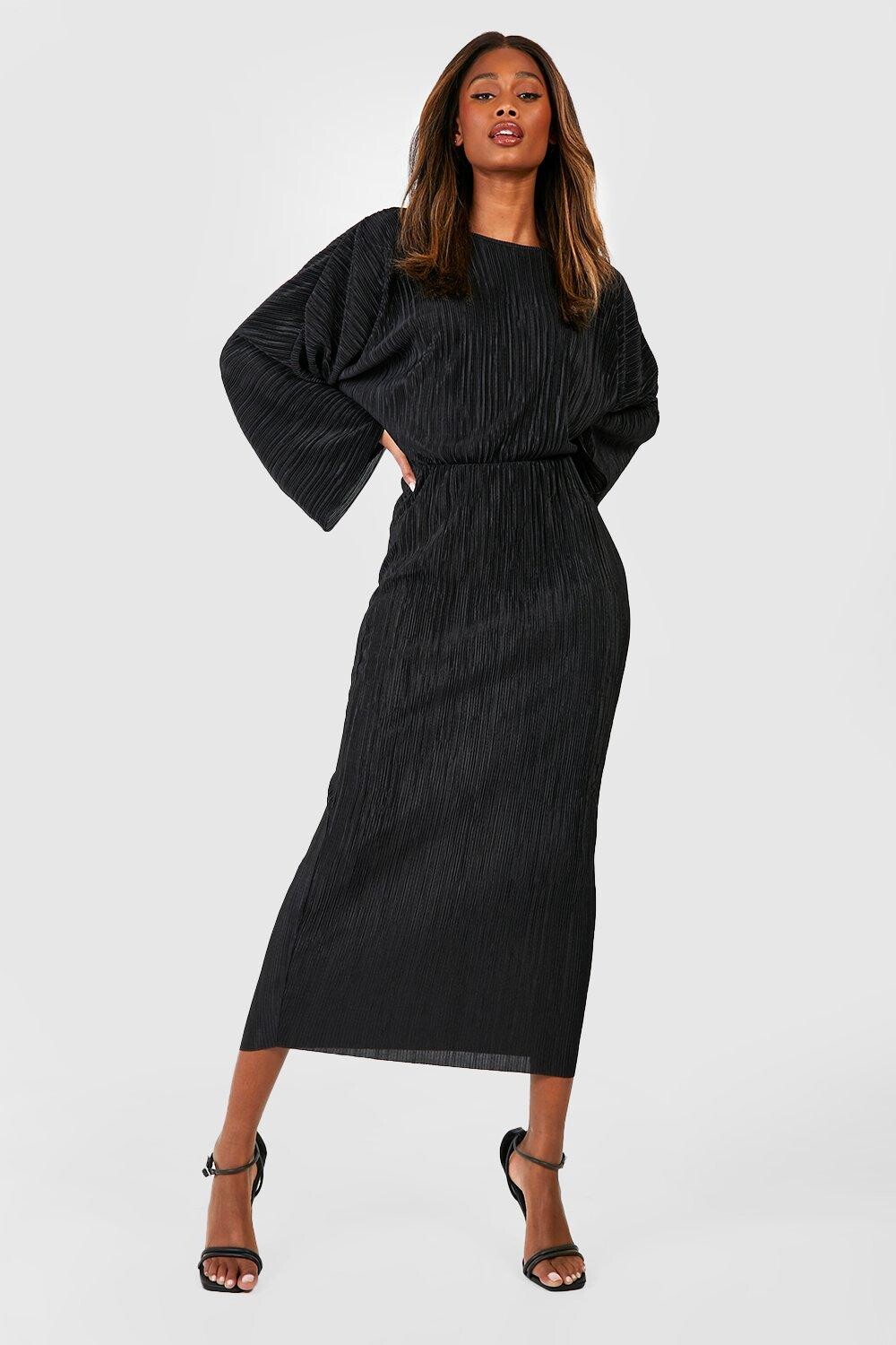 

Плиссированное миди-платье Boohoo, черный