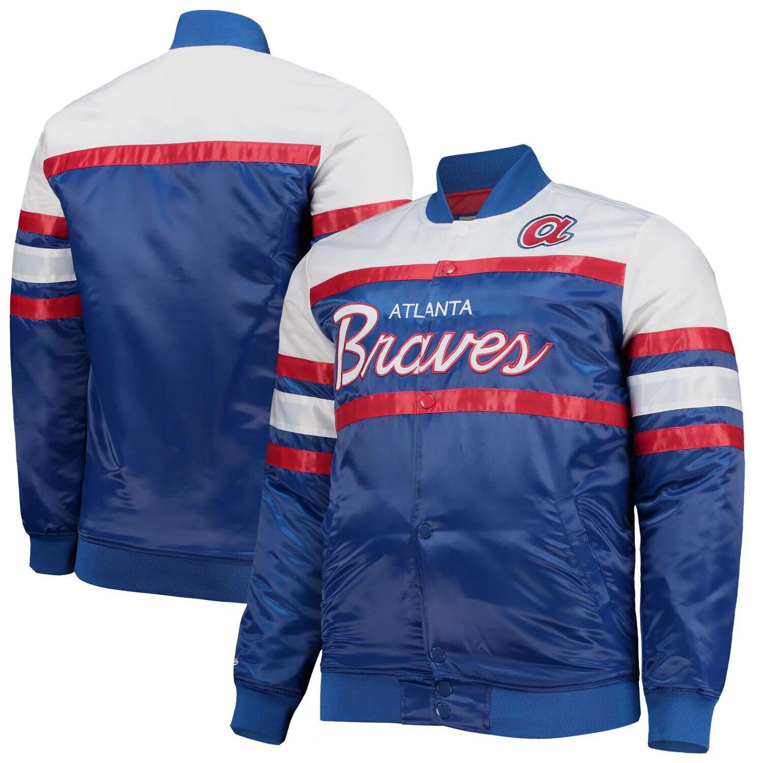 

Мужская темно-синяя/красная куртка Mitchell & Ness Atlanta Braves Big & Tall Coaches из атласа на кнопках, Красный