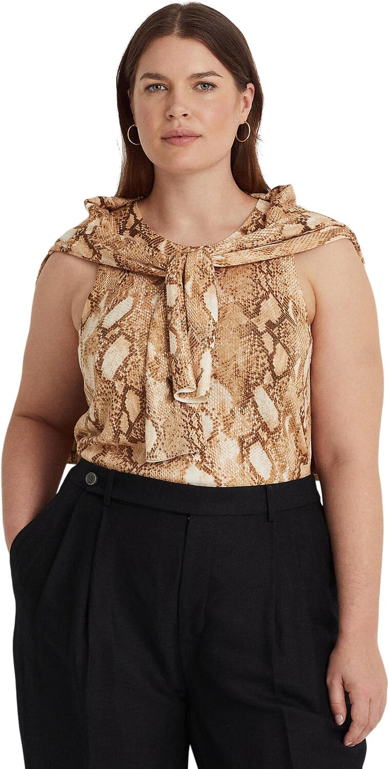 

Майка размера плюс со змеиным принтом из смесового хлопка LAUREN Ralph Lauren, цвет Cream Multi