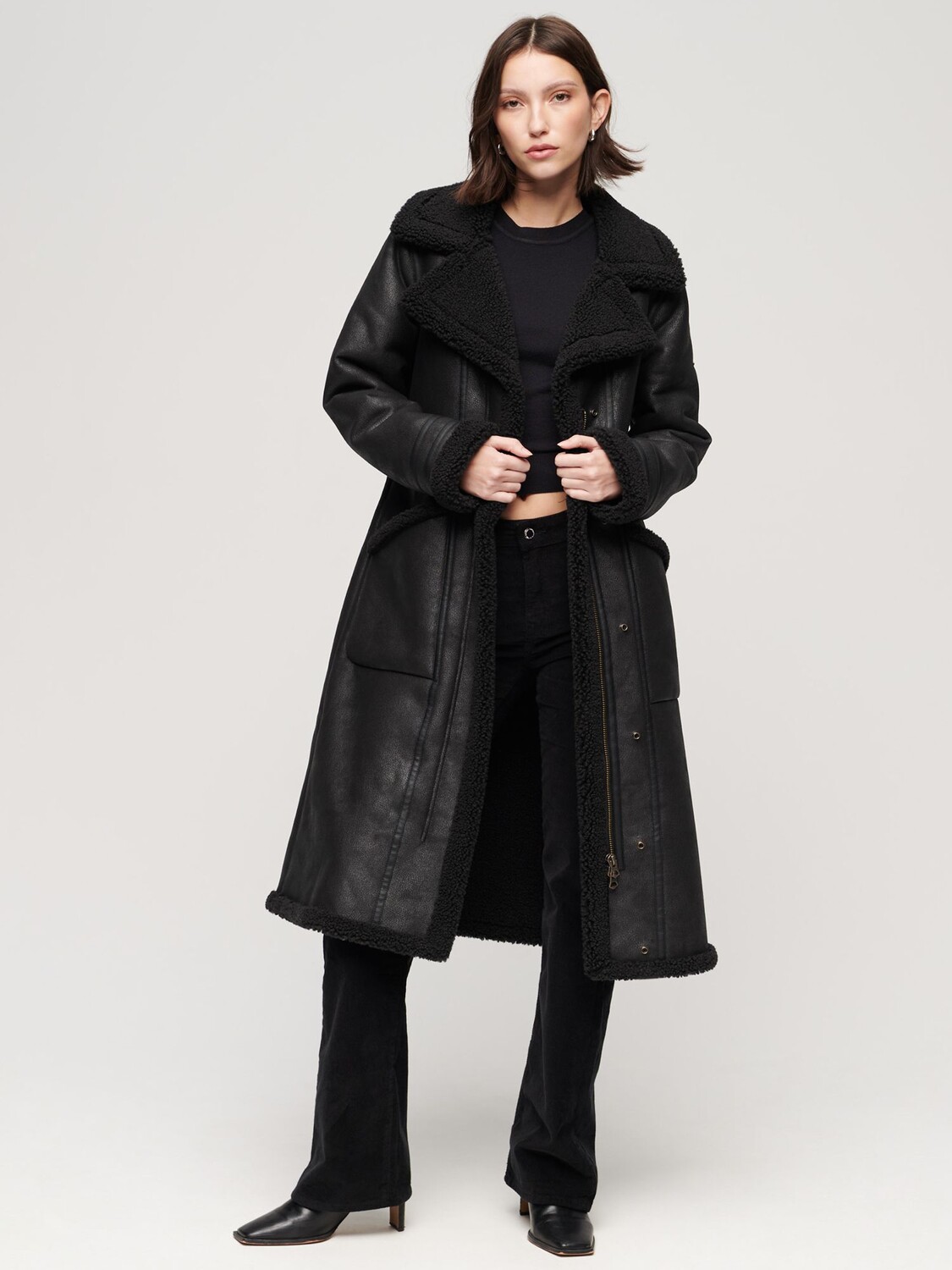 

Длинное пальто из искусственной овчины Superdry, черный