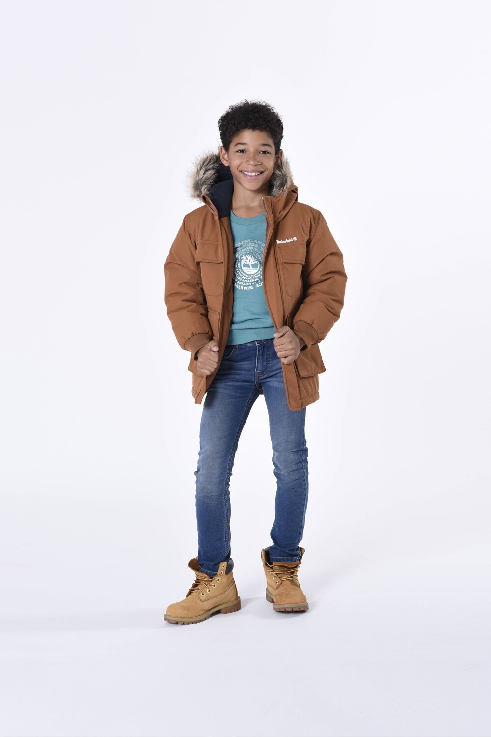 

Коричневая парка с капюшоном и логотипом Timberland, коричневый