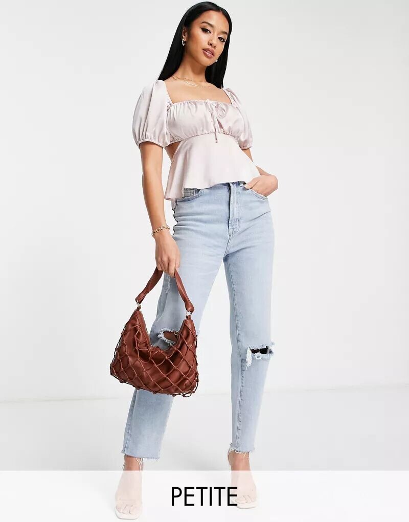 

Серый атласный топ с завязками и вырезами Miss Selfridge Petite