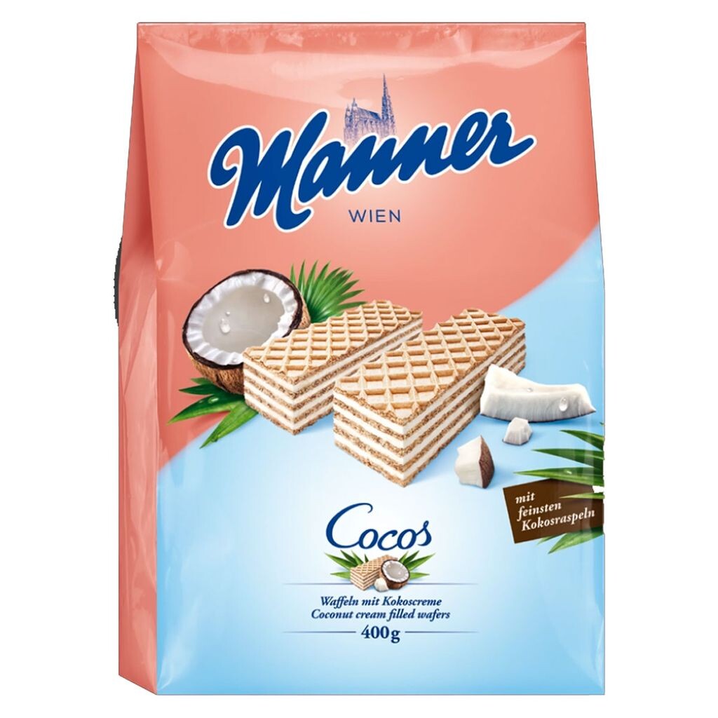 

Хрустящие вафли Manner с кокосово-сливочной начинкой 400г Josef Manner Und Comp Ag