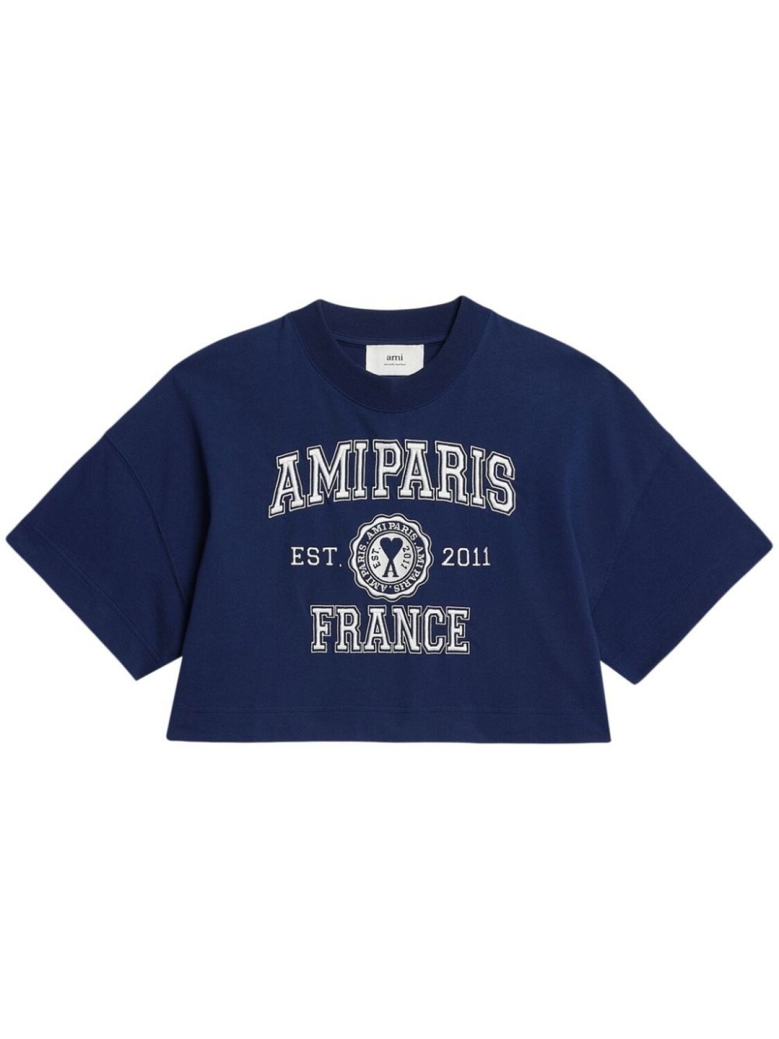 

AMI Paris укороченная футболка с логотипом, синий