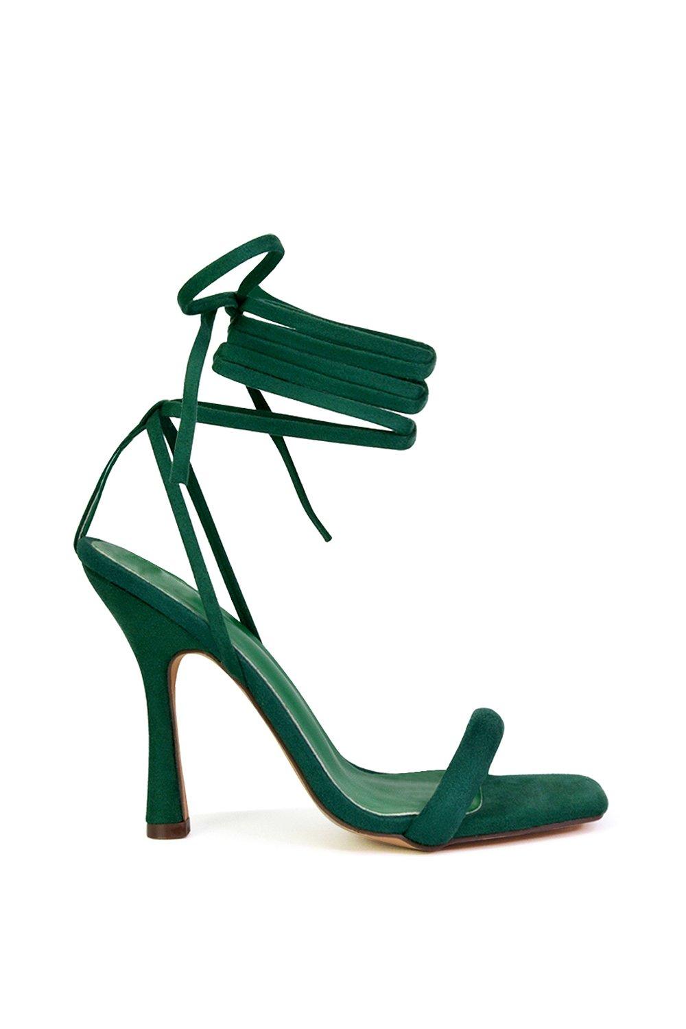 Высокие каблуки Cary из искусственной замши со шнуровкой и квадратным носком на шпильке с ремешками XY London, зеленый