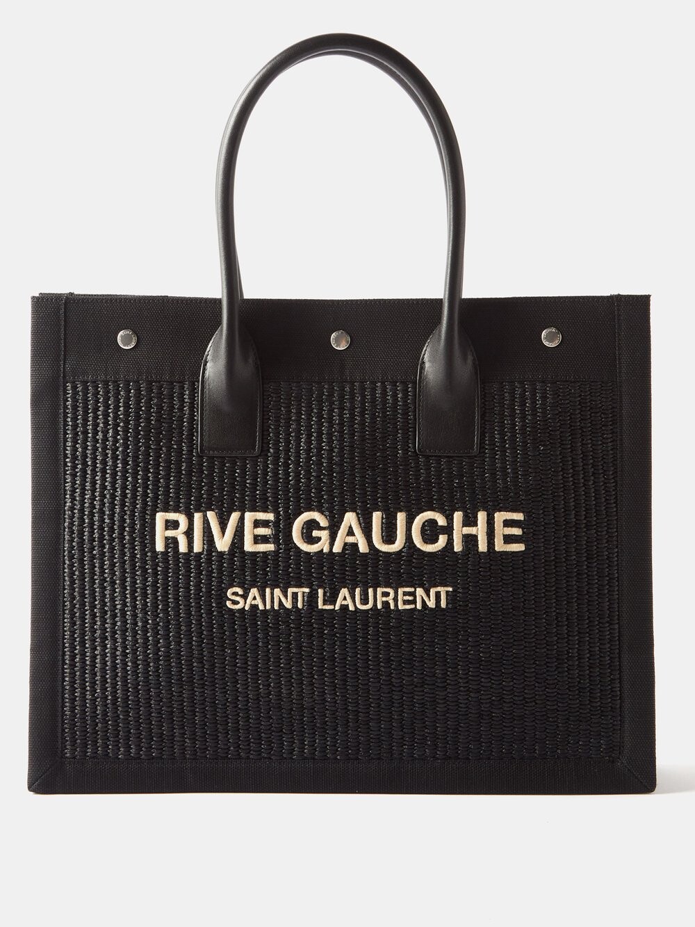 

Сумка-тоут из искусственной рафии с вышивкой rive gauche Saint Laurent, черный