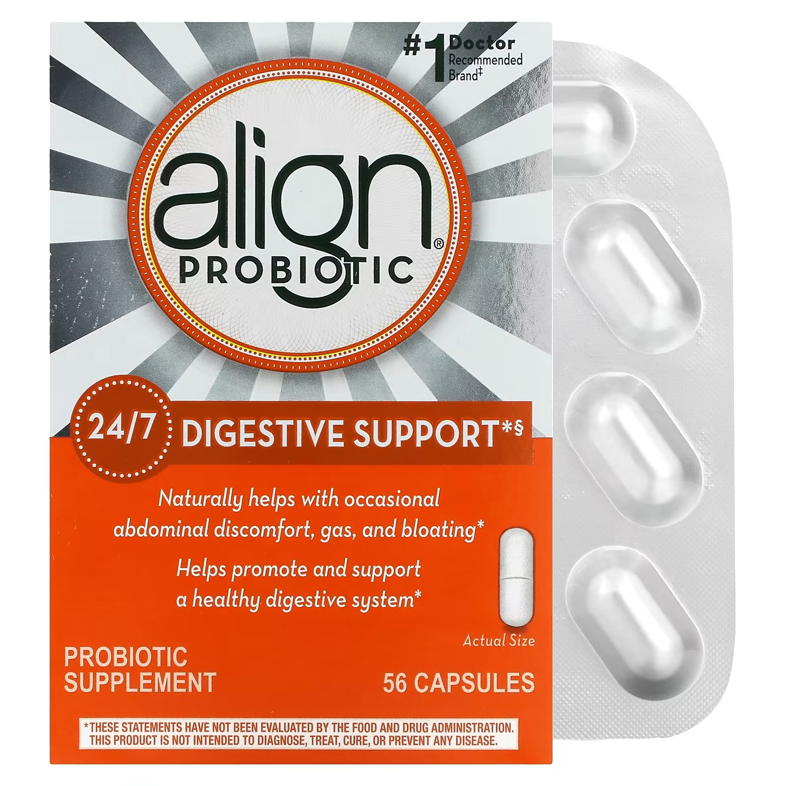 Align Probiotics Поддержка пищеварения 24/7, 56 капсул