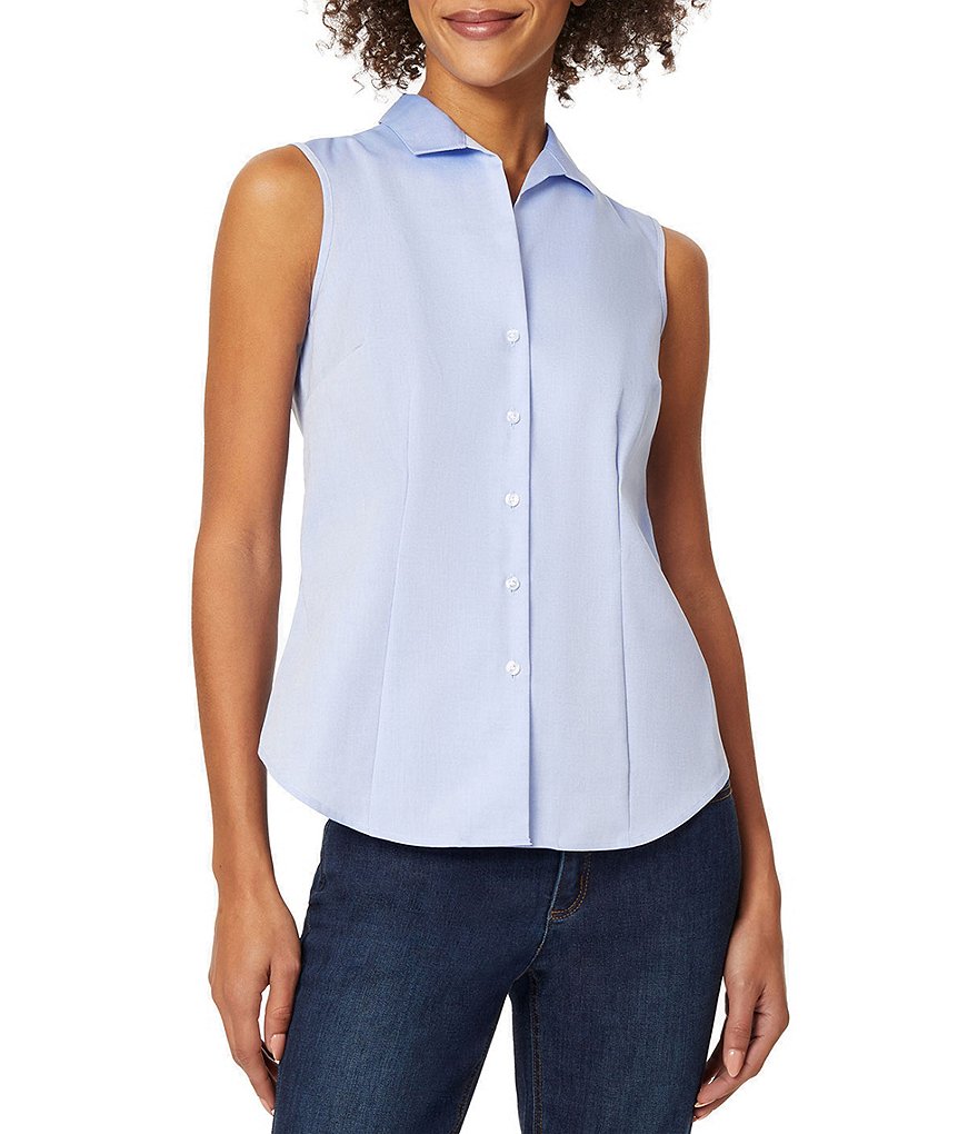 блузка new york style без рукавов 44 размер Блузка без рукавов с воротником и пуговицами Jones New York, синий