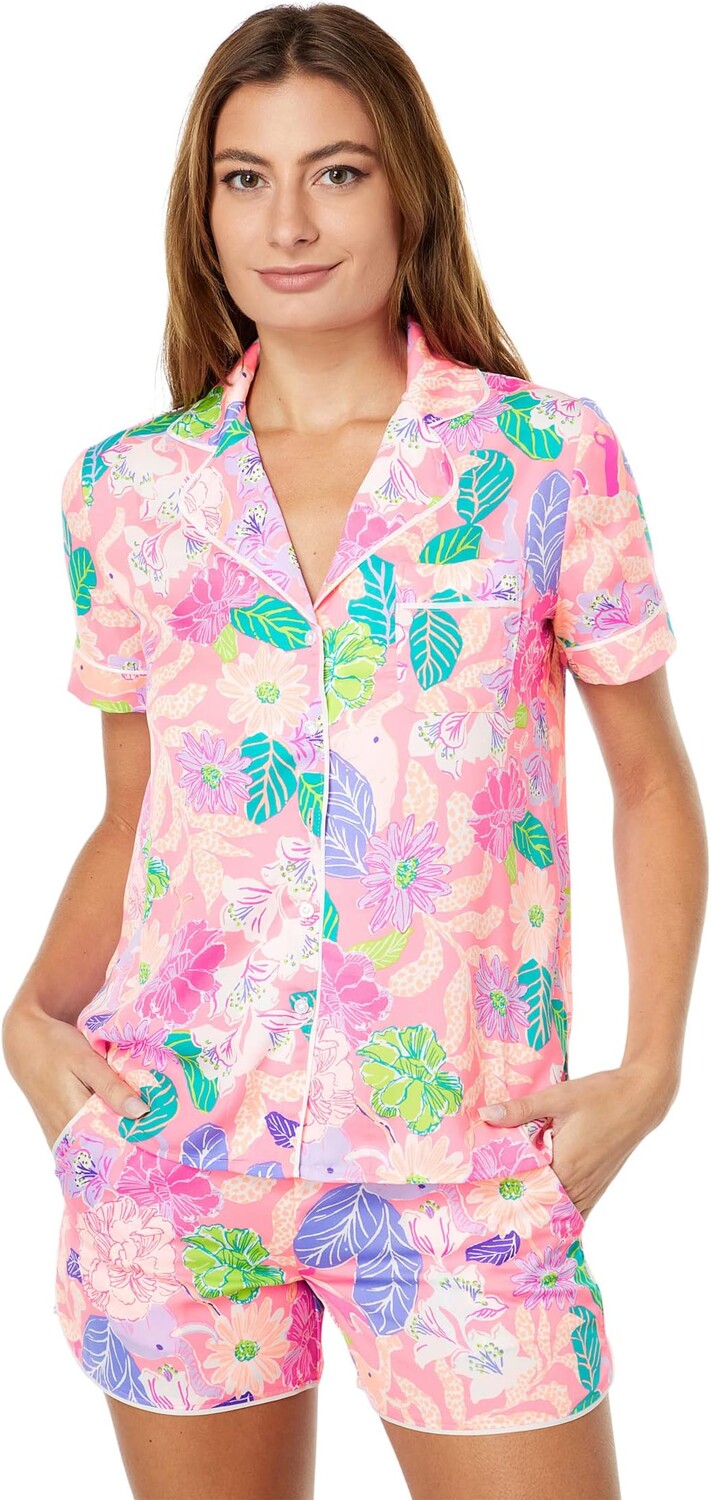 

Тканый топ с короткими рукавами Teagan PJ Lilly Pulitzer, цвет Pink Isle Best of Friends