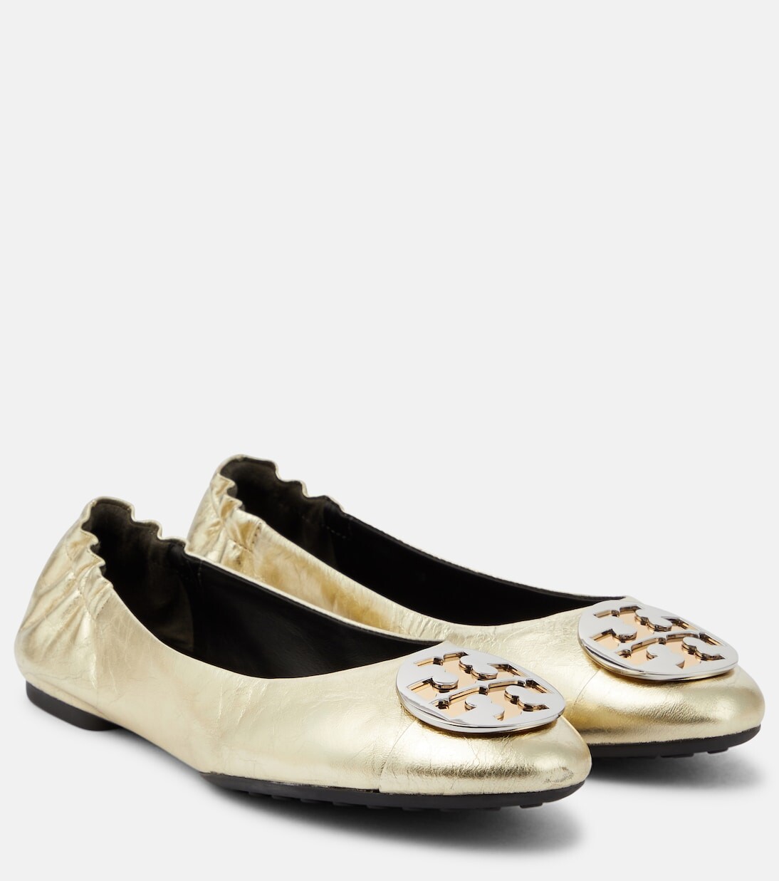 

Кожаные балетки claire с эффектом металлик Tory Burch, золото
