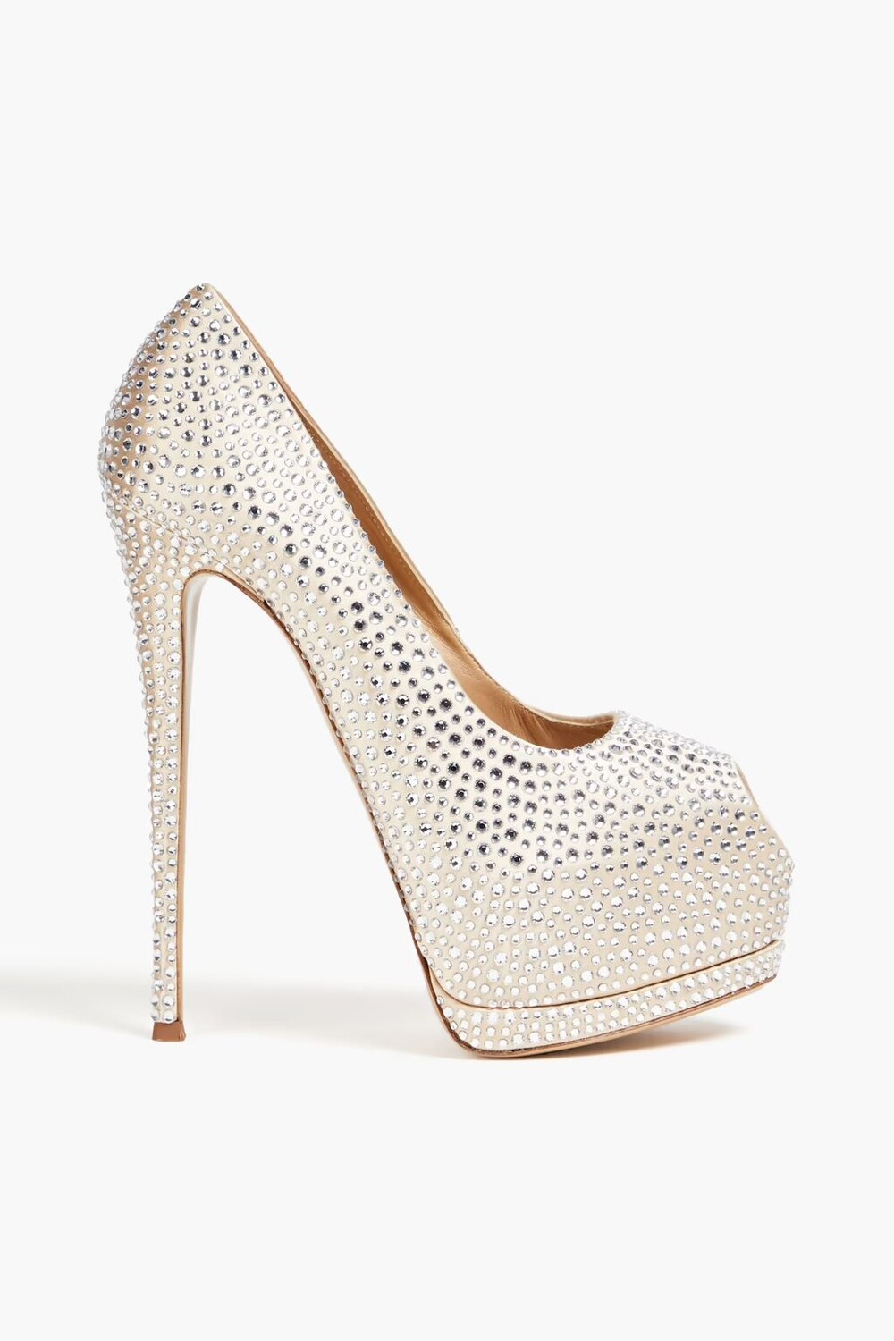 

Атласные туфли на платформе Sharon 115 с кристаллами Giuseppe Zanotti, бежевый