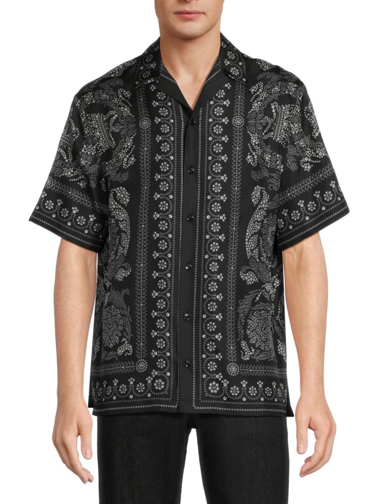 Шелковая рубашка Americana Fit в стиле барокко Versace, цвет Black Silver