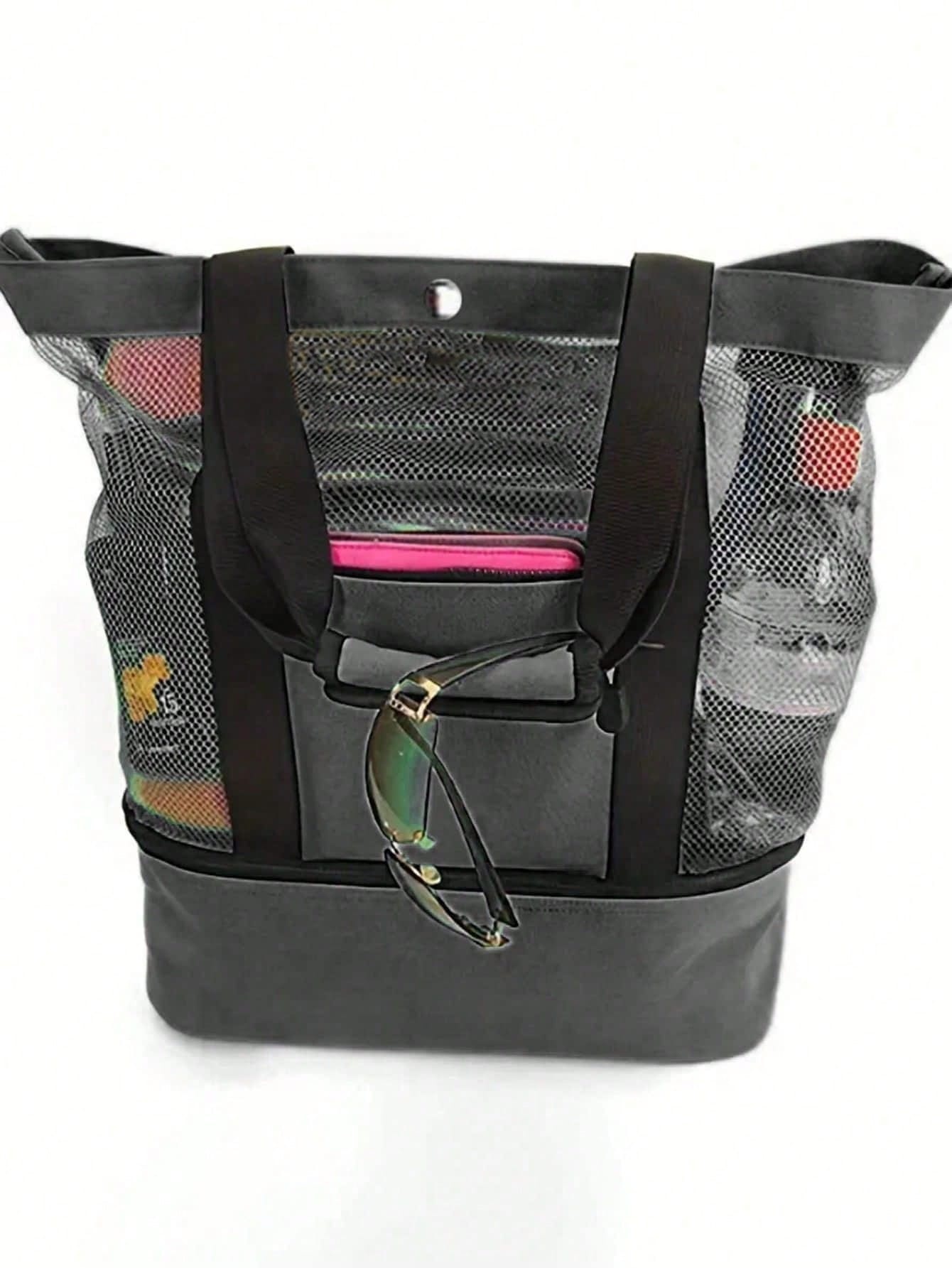 Минималистичная двухслойная пляжная сумка, черный повседневная сумка тоут crown corgi сумка из мешковины экологичная сумка для покупок уличная пляжная сумка сумка тоут для отдыха